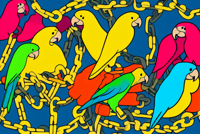 LangChain represented as parrots and chains