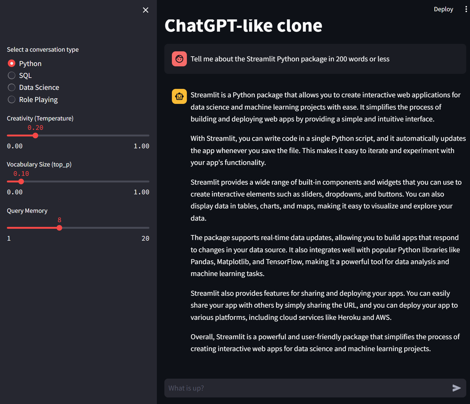 Streamlit as an Interface for Large Language Models - Justin's Blog